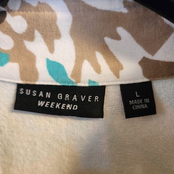 Susan Graver Weekend Jacket Size L 95% Cotton 5% Spandex Stretchy Full Zip Close - Picture 9 of 9